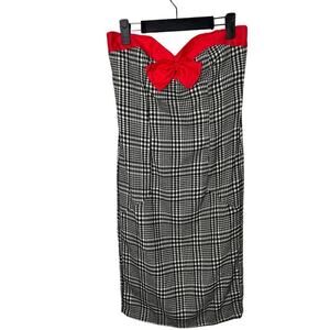 Karlie Bow Houndstooth Strapless Knee Length Sheath Dress Gray Women's Sz Small